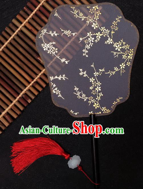 Chinese Handmade Classical Palace Fans Traditional Gilding Plum Blossom Black Silk Fan for Women