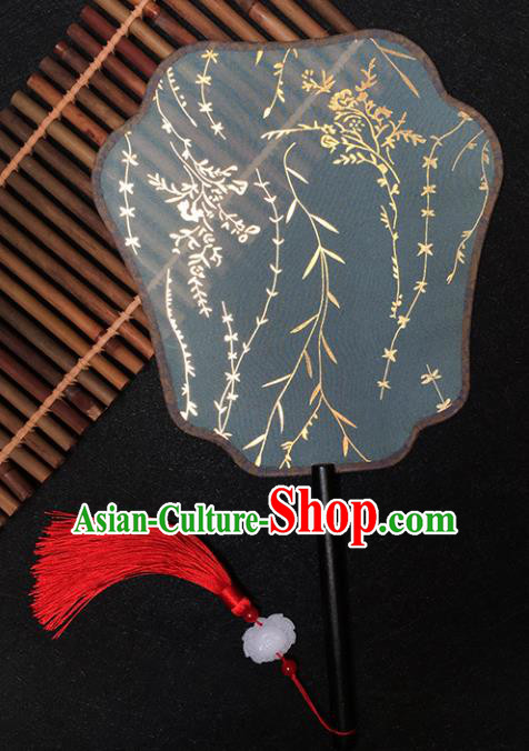 Chinese Handmade Classical Palace Fans Traditional Gilding Willow Grey Silk Fan for Women