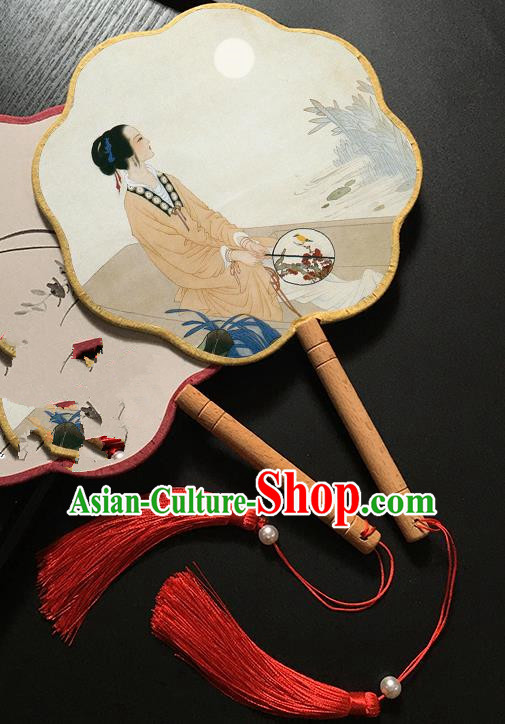 Chinese Handmade Classical Palace Fans Traditional Printing Figure Hanfu Fan for Women