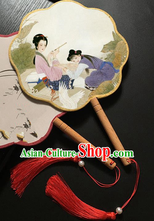 Chinese Handmade Classical Palace Fans Traditional Printing Beauty Hanfu Fan for Women