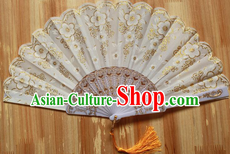 Chinese Handmade Folk Dance White Folding Fans Classical Accordion Fan for Women