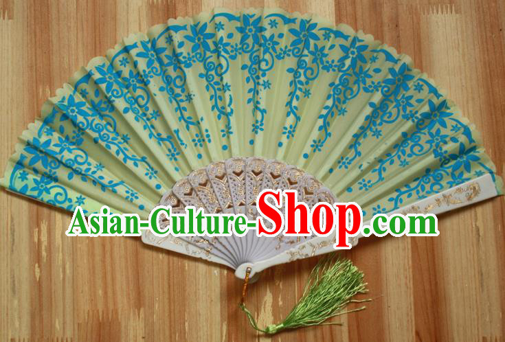 Chinese Handmade Folk Dance Yellow Folding Fans Classical Accordion Fan for Women