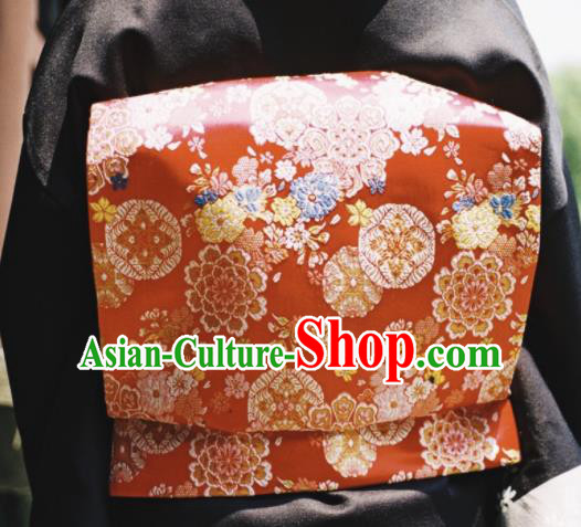 Japanese Handmade Kimono Waist Accessories Red Brocade Waistband Japan Traditional Yukata Belts for Women