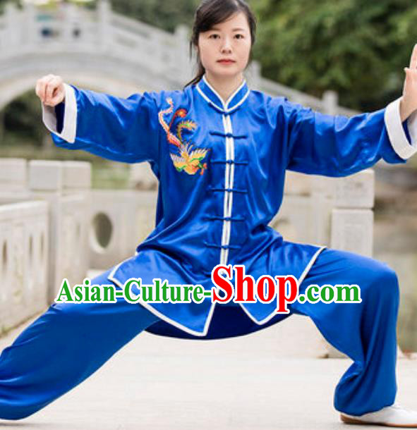 Chinese Traditional Tai Chi Blue Costume Martial Arts Training Uniform Kung Fu Wushu Clothing for Women