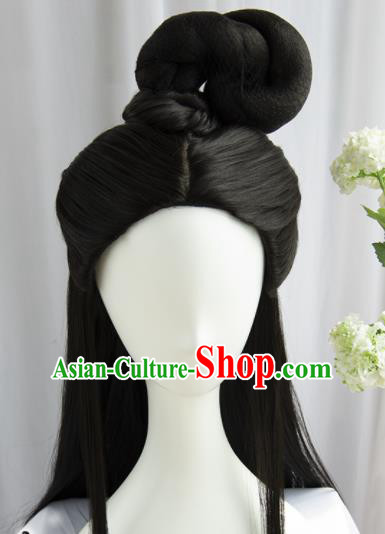 Handmade Chinese Traditional Hanfu Wigs Sheath Ancient Peri Crown Princess Chignon for Women