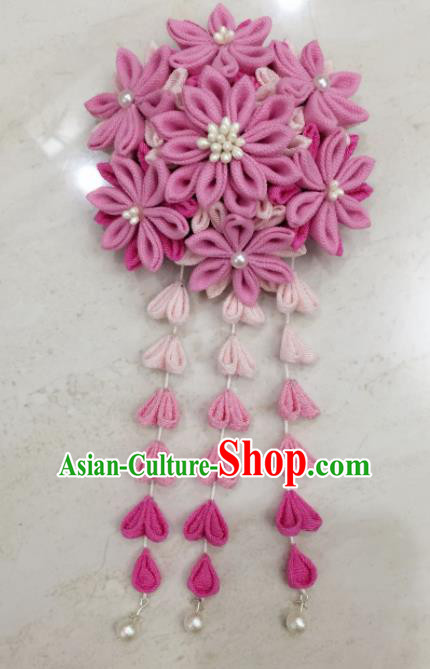 Japan Traditional Yukata Rosy Flowers Tassel Hair Claw Japanese Handmade Kimono Hair Accessories for Women