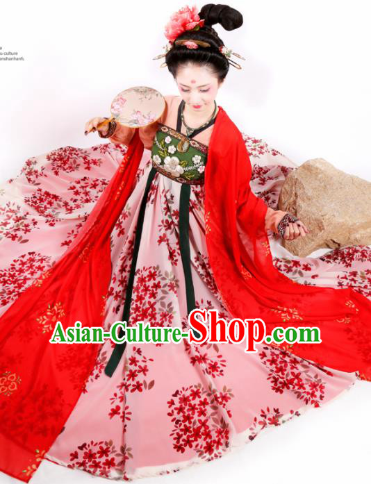 Chinese Ancient Court Lady Pink Hanfu Dress Traditional Tang Dynasty Imperial Consort Embroidered Historical Costume for Women