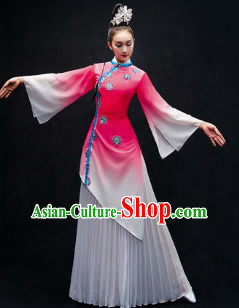 Chinese Classical Dance Stage Performance Costume Traditional Umbrella Dance Pink Dress for Women