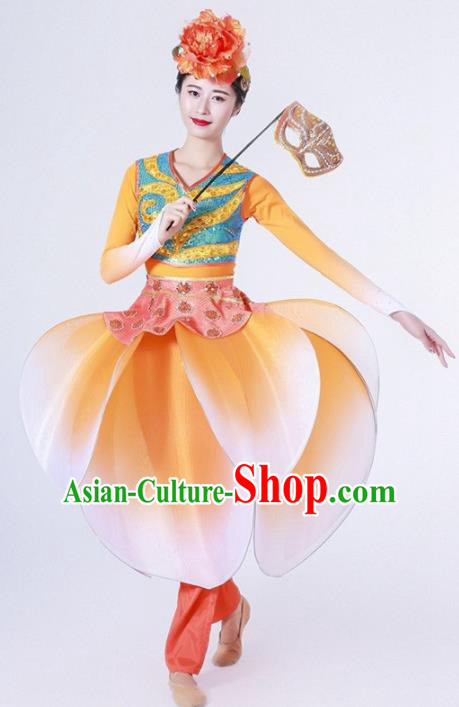 Chinese Folk Dance Yangko Stage Performance Orange Costume Traditional Lantern Dance Clothing for Women