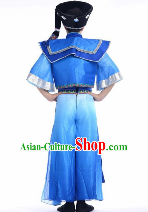 Chinese Miao Nationality Ethnic Dance Costume Traditional Hmong Minority Dance Blue Clothing for Men
