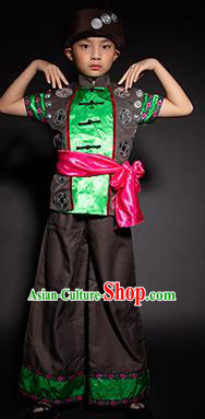 Chinese Dong Nationality Stage Performance Costume Traditional Ethnic Minority Black Clothing for Kids