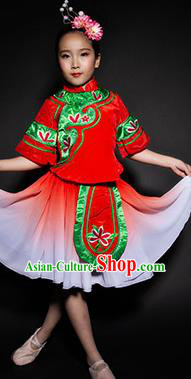 Chinese Folk Dance Yangko Stage Performance Red Costume Traditional Fan Dance Clothing for Kids