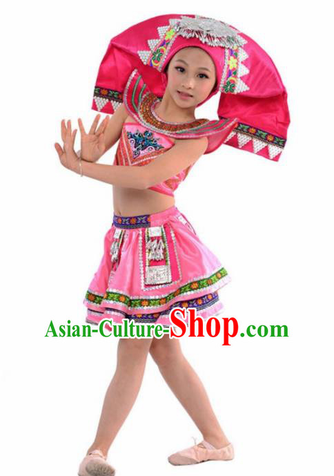 Chinese Yi Nationality Ethnic Costume Traditional Minority Folk Dance Stage Performance Clothing for Kids
