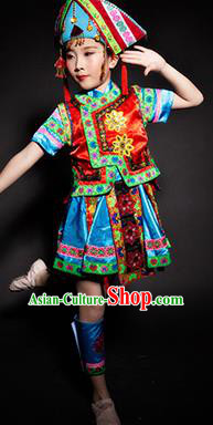 Chinese Kelao Nationality Stage Performance Costume Traditional Ethnic Minority Clothing for Kids