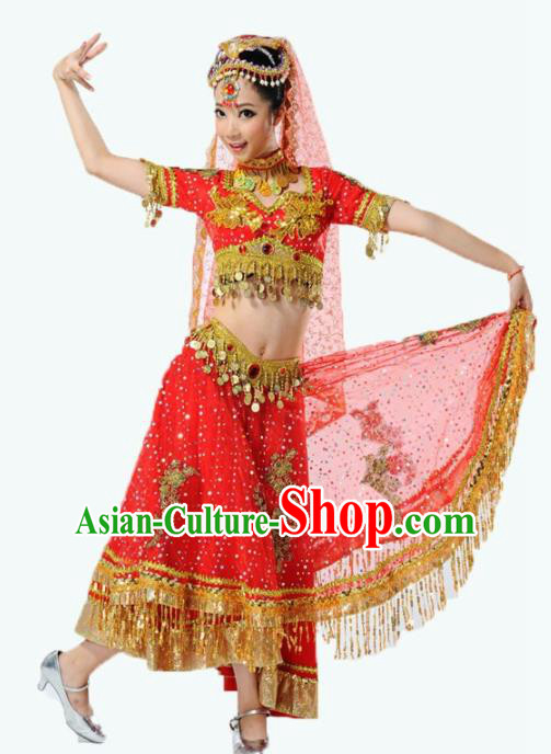 Indian Traditional Dance Costume Oriental Belly Dance Red Dress for Women