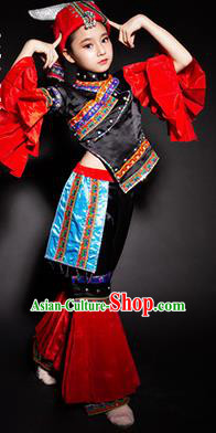Chinese Mulao Nationality Ethnic Stage Performance Costume Traditional Minority Folk Dance Clothing for Kids