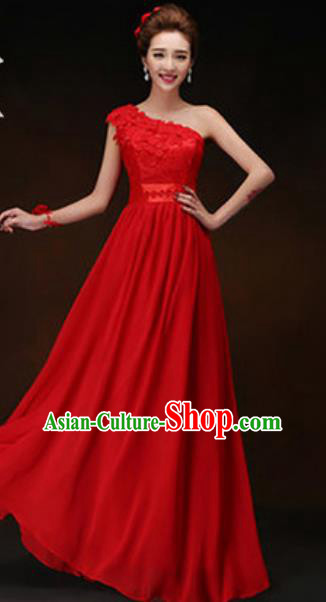 Top Grade Stage Performance Single Shoulder Red Dress Compere Modern Fancywork Modern Dance Costume for Women