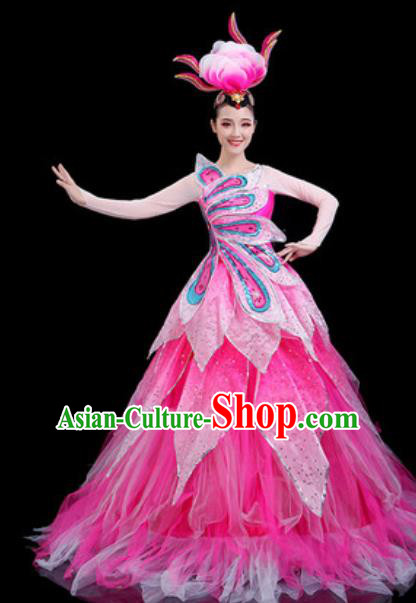 Traditional Chinese Spring Festival Gala Opening Dance Pink Veil Dress Modern Dance Stage Performance Costume for Women