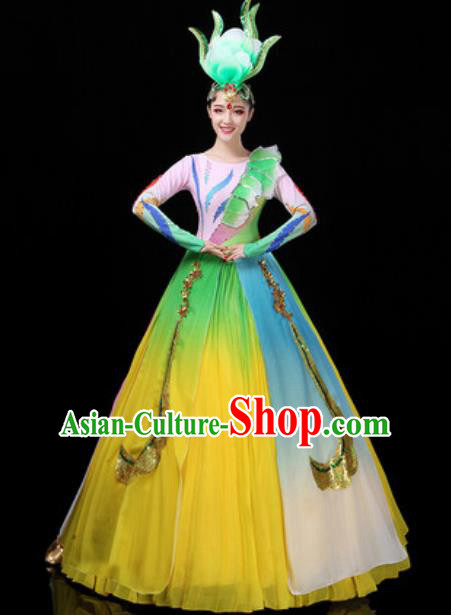 Traditional Chinese Opening Dance Yellow Dress Modern Dance Stage Performance Costume for Women