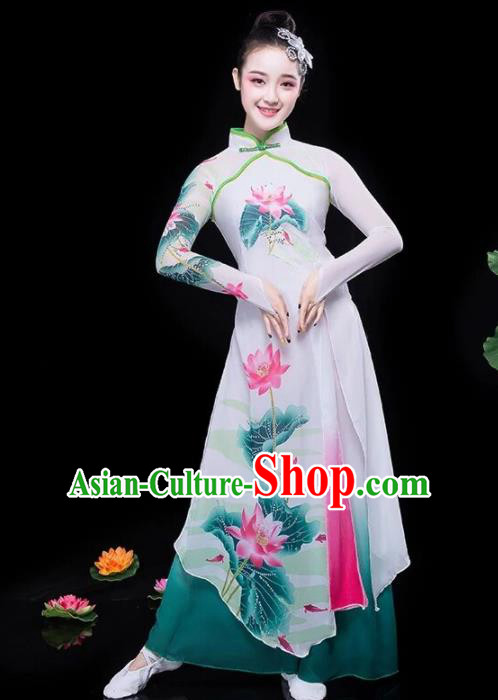 Chinese Traditional Classical Dance Lotus Dance Green Dress Umbrella Dance Stage Performance Costume for Women