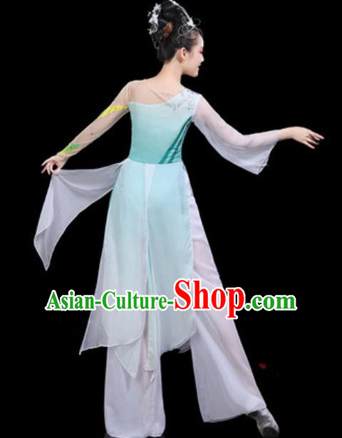 Traditional Chinese Classical Dance Light Green Dress Umbrella Dance Group Dance Stage Performance Costume for Women