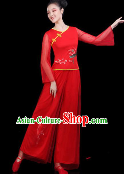 Traditional Chinese Yangko Group Dance Red Clothing Folk Dance Fan Dance Stage Performance Costume for Women