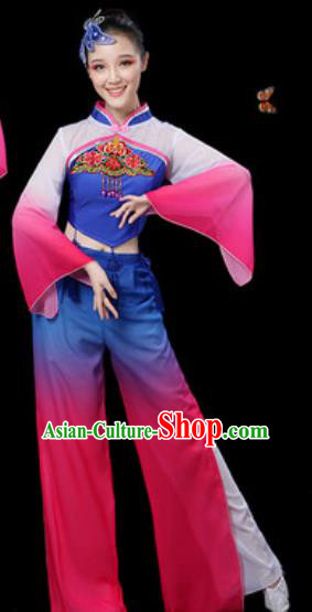 Traditional Chinese Yangko Group Dance Royalblue Clothing Folk Dance Fan Dance Stage Performance Costume for Women