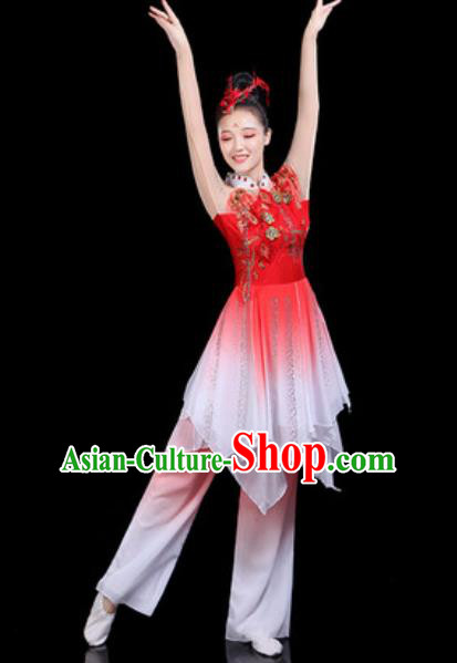 Traditional Chinese Classical Dance Red Dress Umbrella Dance Group Dance Stage Performance Costume for Women