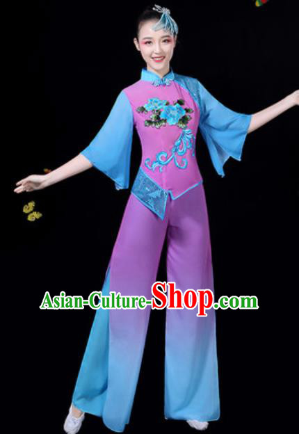 Traditional Chinese Group Dance Yangko Clothing Folk Dance Fan Dance Stage Performance Costume for Women