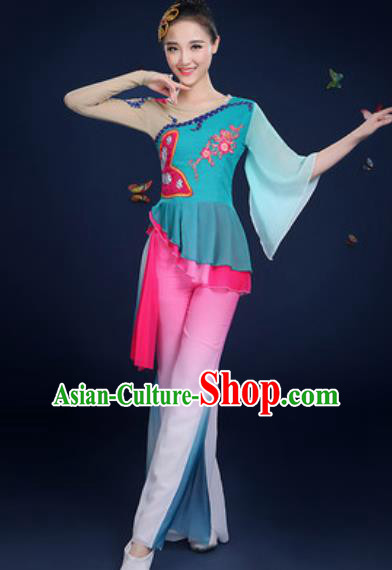 Chinese Traditional Fan Dance Lotus Dance Green Dress Classical Dance Stage Performance Costume for Women