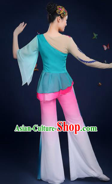 Chinese Traditional Fan Dance Lotus Dance Green Dress Classical Dance Stage Performance Costume for Women