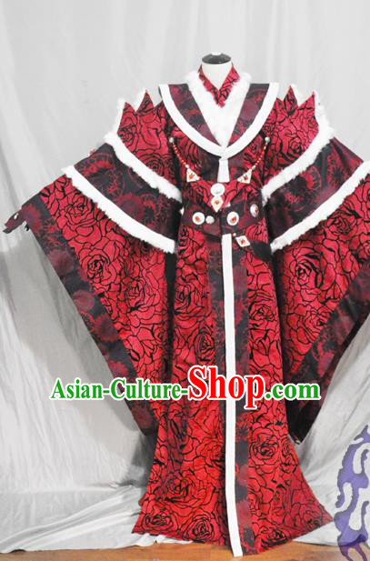 Traditional Chinese Han Dynasty Queen Red Hanfu Dress Ancient Empress Embroidered Costume for Women