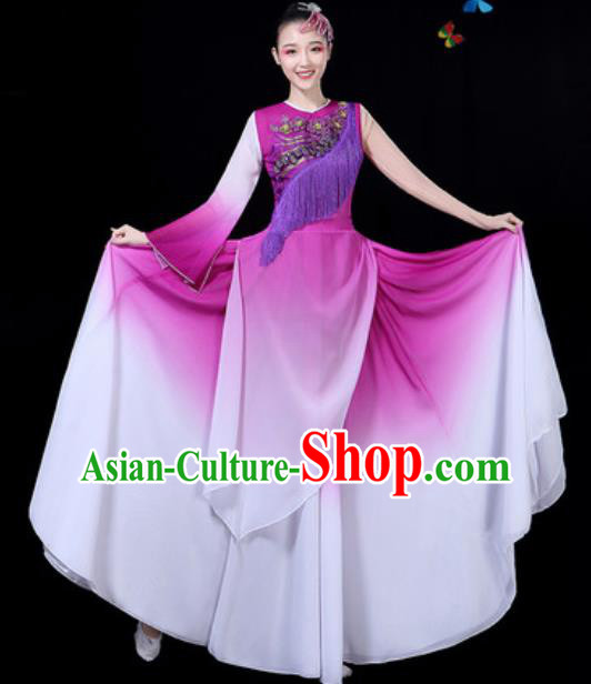 Traditional Chinese Classical Dance Purple Dress Umbrella Dance Group Dance Stage Performance Costume for Women