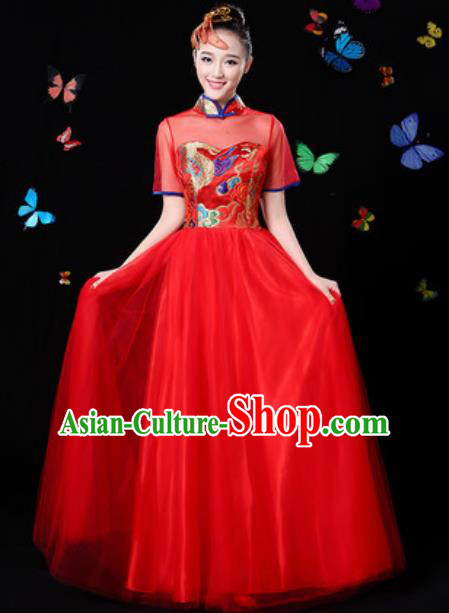 Chinese Traditional Classical Dance Red Veil Dress Umbrella Dance Group Dance Stage Performance Costume for Women