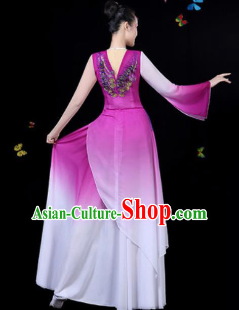 Traditional Chinese Classical Dance Purple Dress Umbrella Dance Group Dance Stage Performance Costume for Women
