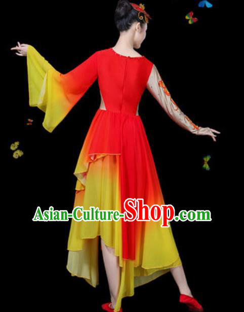 Chinese Traditional Classical Dance Red Dress Umbrella Dance Group Dance Stage Performance Costume for Women