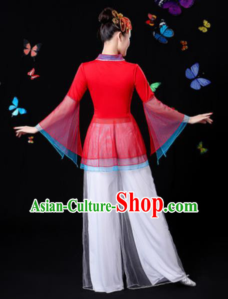 Traditional Chinese Yangko Dance Red Veil Clothing Folk Dance Fan Dance Stage Performance Costume for Women