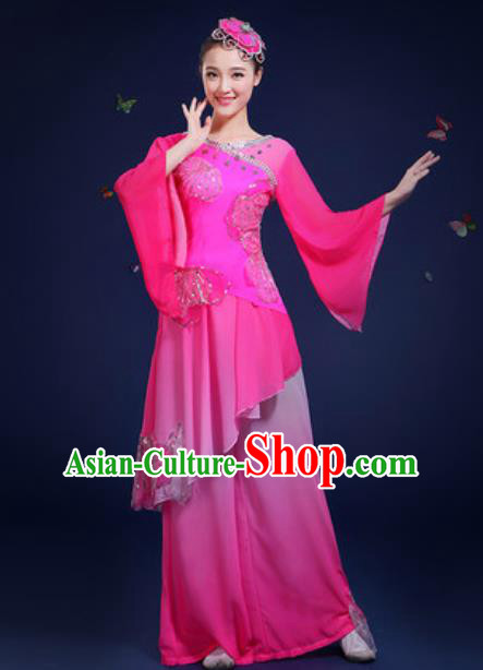 Chinese Traditional Classical Dance Group Dance Rosy Dress Umbrella Dance Stage Performance Costume for Women