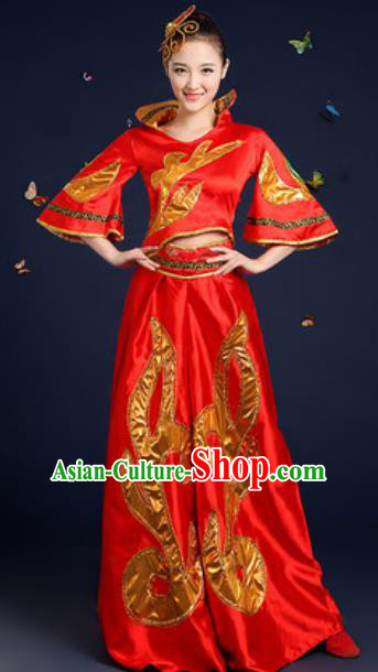 Traditional Chinese Fan Dance Red Clothing Folk Dance Yangko Stage Performance Costume for Women