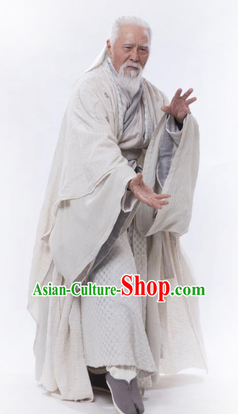 Chinese Ancient Swordsman Taoist Priest Zhang Sanfeng Drama Heavenly Sword Dragon Slaying Saber Historical Costume for Men