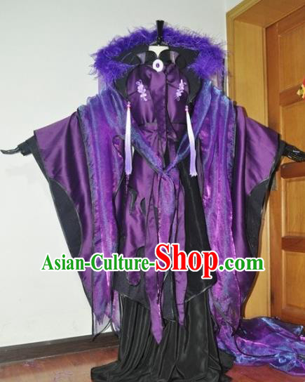 Traditional Chinese Cosplay Peri Purple Hanfu Dress Ancient Swordswoman Embroidered Costume for Women