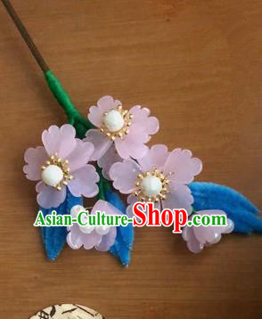 Traditional Chinese Qing Dynasty Pink Flowers Hairpins Handmade Ancient Manchu Lady Hair Accessories for Women