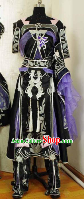 Traditional Chinese Cosplay Swordswoman Purple Hanfu Dress Ancient Court Princess Embroidered Costume for Women