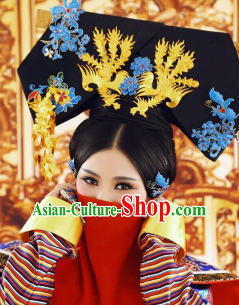 Traditional Chinese Qing Dynasty Palace Queen Hat Headwear Ancient Manchu Lady Hair Accessories for Women