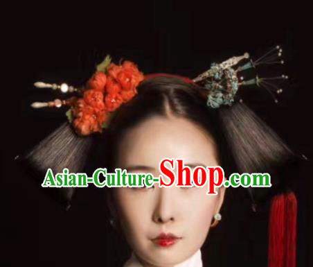 Traditional Chinese Qing Dynasty Manchu Princess Wigs Ancient Palace Empress Chignon Hair Accessories for Women