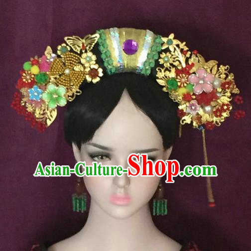 Traditional Chinese Qing Dynasty Imperial Consort Flowers Headwear Ancient Manchu Lady Hair Accessories for Women