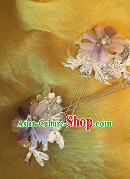 Traditional Chinese Qing Dynasty Pink Lotus Hairpins Handmade Ancient Manchu Lady Hair Accessories for Women