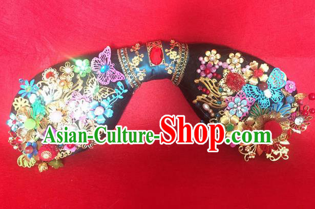 Traditional Chinese Qing Dynasty Princess Butterfly Headwear Ancient Manchu Lady Hair Accessories for Women