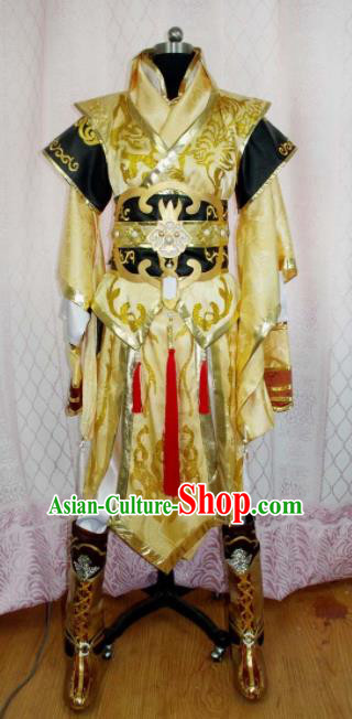Traditional Chinese Cosplay Warrior Knight Yellow Clothing Ancient Swordsman Embroidered Costume for Men