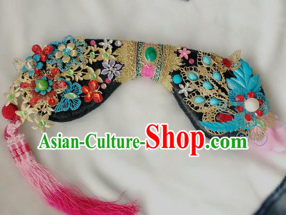 Traditional Chinese Qing Dynasty Imperial Consort Blue Phoenix Headwear Ancient Palace Manchu Hair Accessories for Women